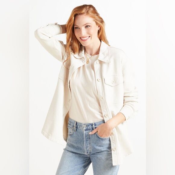EUC Good American Fleece Shacket Shirt Jacket Bone Cream Sz. 00/0=XS - Picture 1 of 9